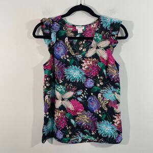 J Crew Multicolor Floral Ruffle V-neck Sleeveless Top Size 2 #K2188
